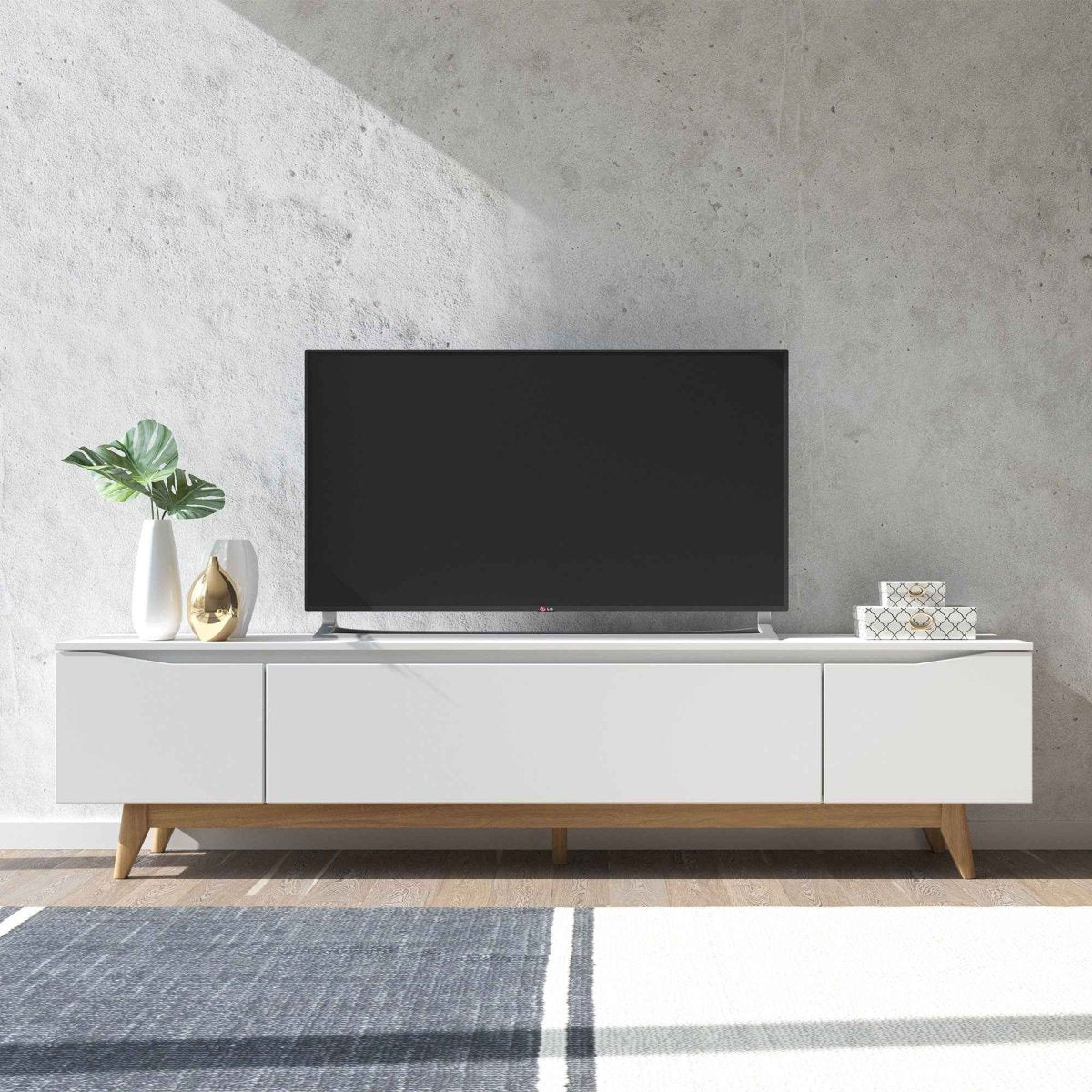 Rack Flynt para TVs até 75 Polegadas 3 Portas 220 cm Off White com Natural - Província - Rack