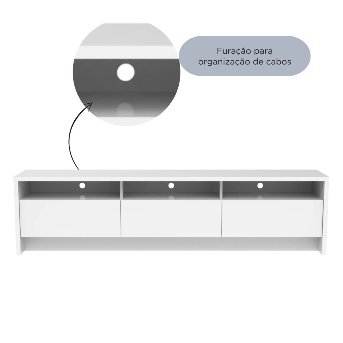 Rack para TV 75 Polegadas 3 Portas 184cm Aspen - Branco - Província - Rack com painel