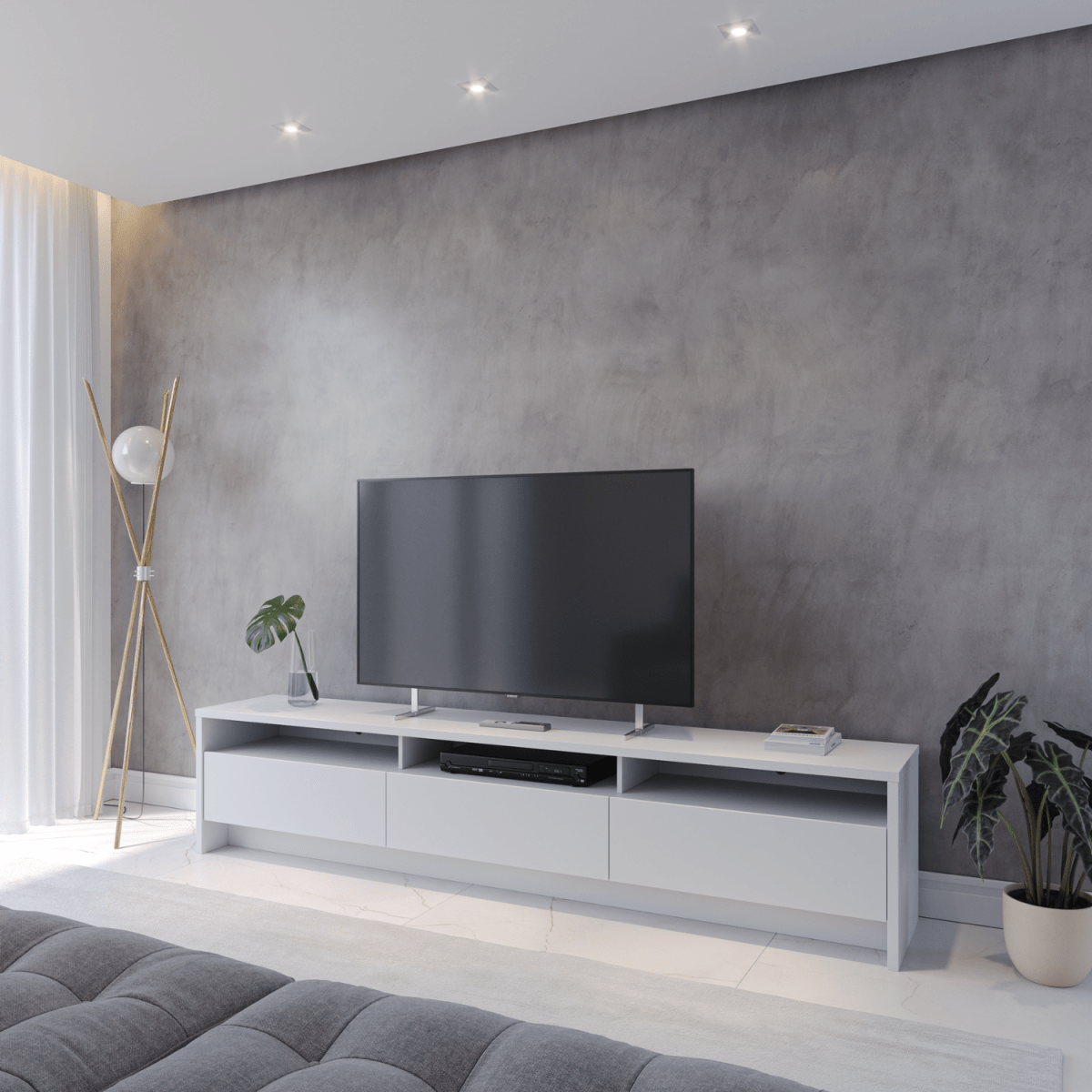 Rack para TV 75 Polegadas 3 Portas 219cm Aspen - Branco - Província - Rack com painel