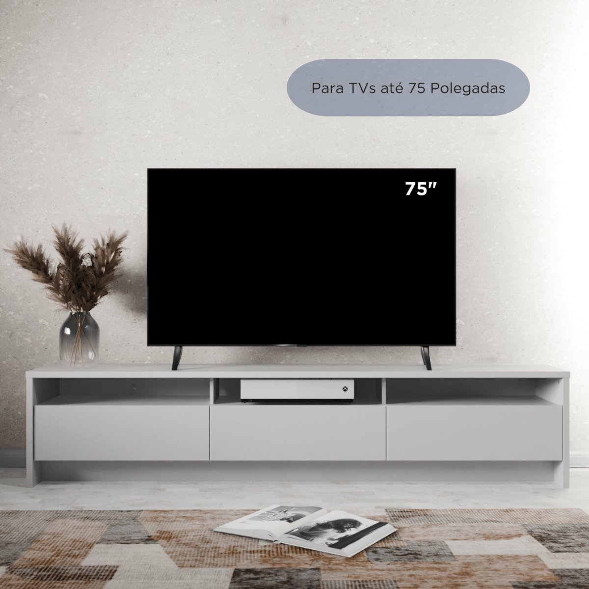 Rack para TV 75 Polegadas 3 Portas 219cm Aspen - Branco - Província - Rack com painel