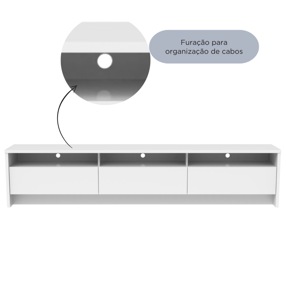 Rack para TV 75 Polegadas 3 Portas 219cm Aspen - Branco - Província - Rack com painel