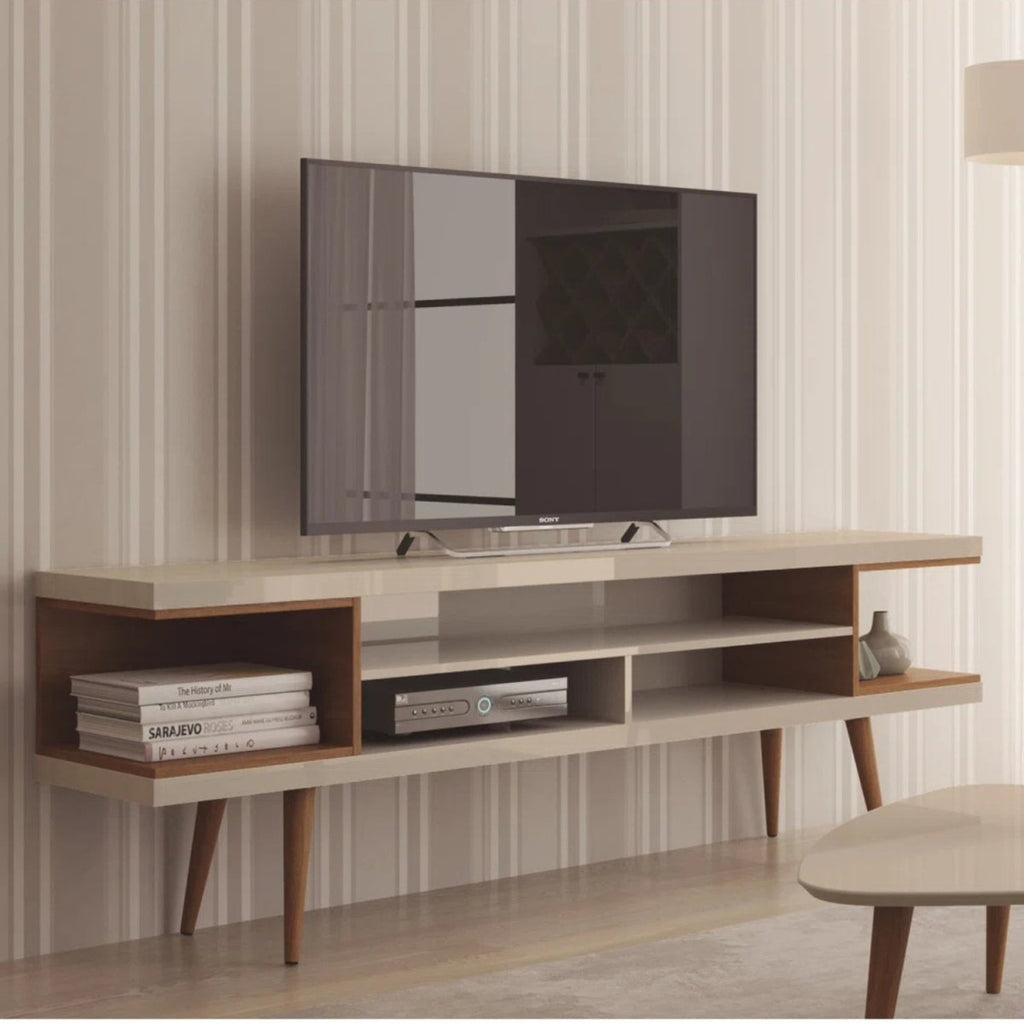 Rack para TV até 75 Polegadas Utopia Off - White Gloss e Natural – 180 cm - Província - Rack