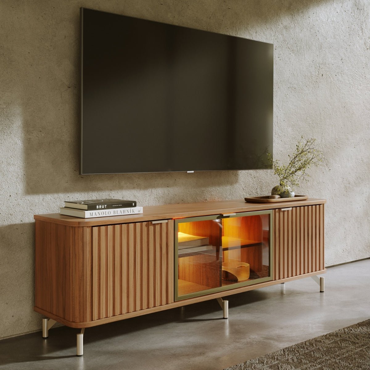 Rack para TVs até 75 Polegadas 100% MDF 3 Portas Vidro Reflecta Neon Float 169cm - Província - Rack