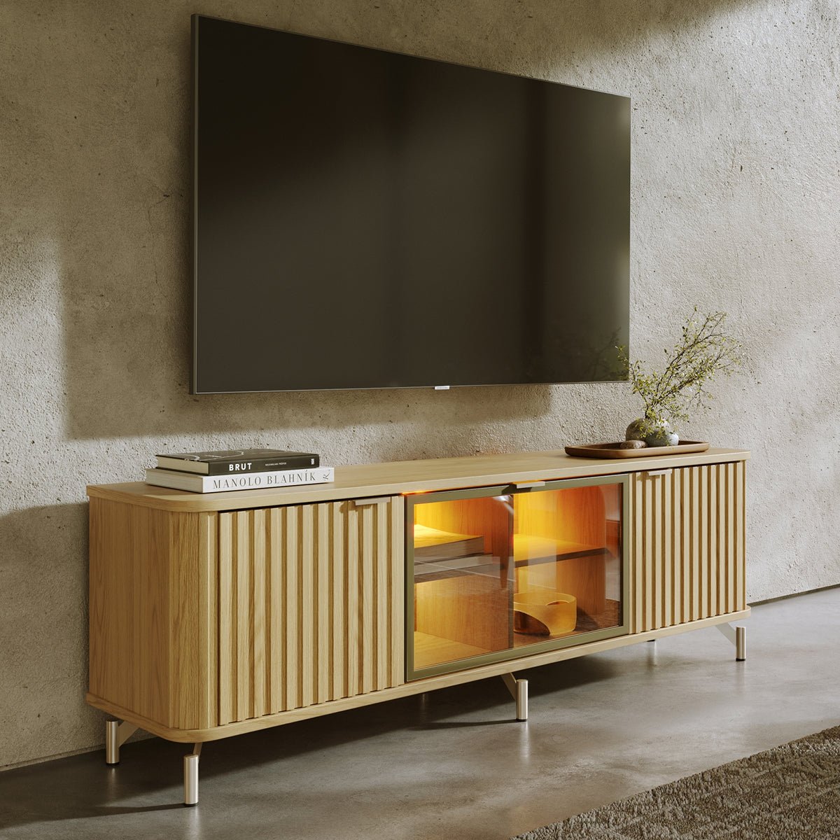 Rack para TVs até 75 Polegadas 100% MDF 3 Portas Vidro Reflecta Neon Float 169cm - Província - Rack