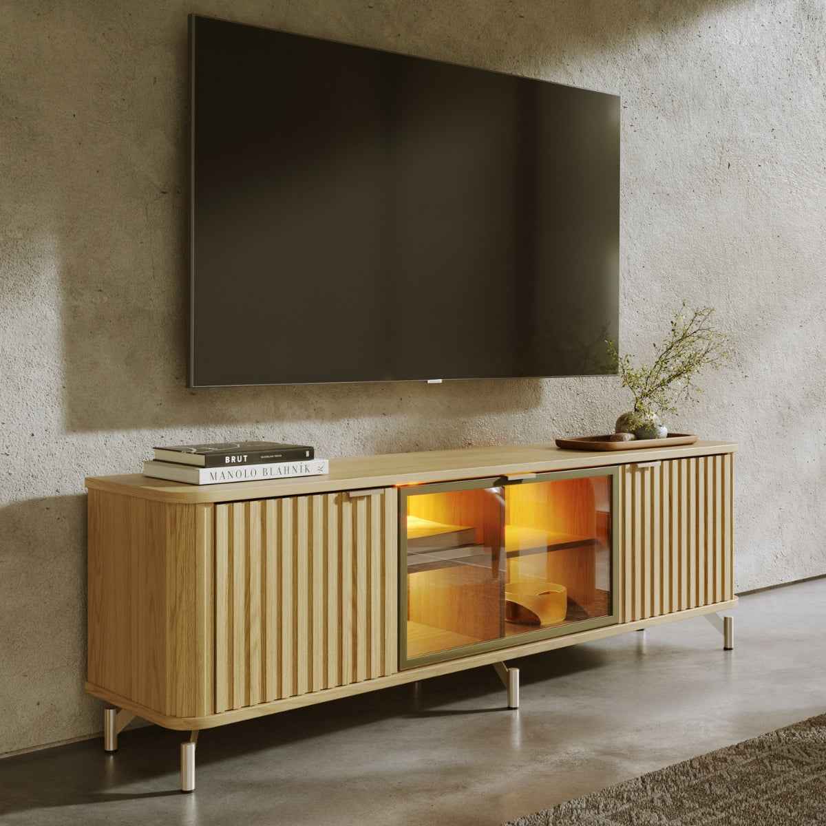 Rack para TVs até 75 Polegadas 100% MDF 3 Portas Vidro Reflecta Neon Float 169cm - Província - Rack