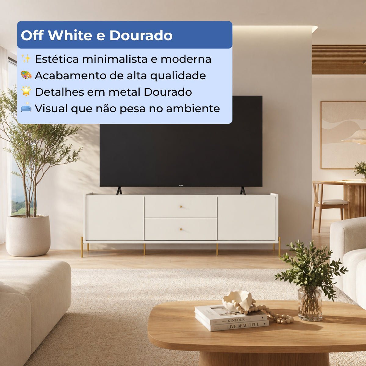 Rack para TVs até 75 Polegadas 2 Portas 2 Gavetas Jasper 185cm - Província - Rack