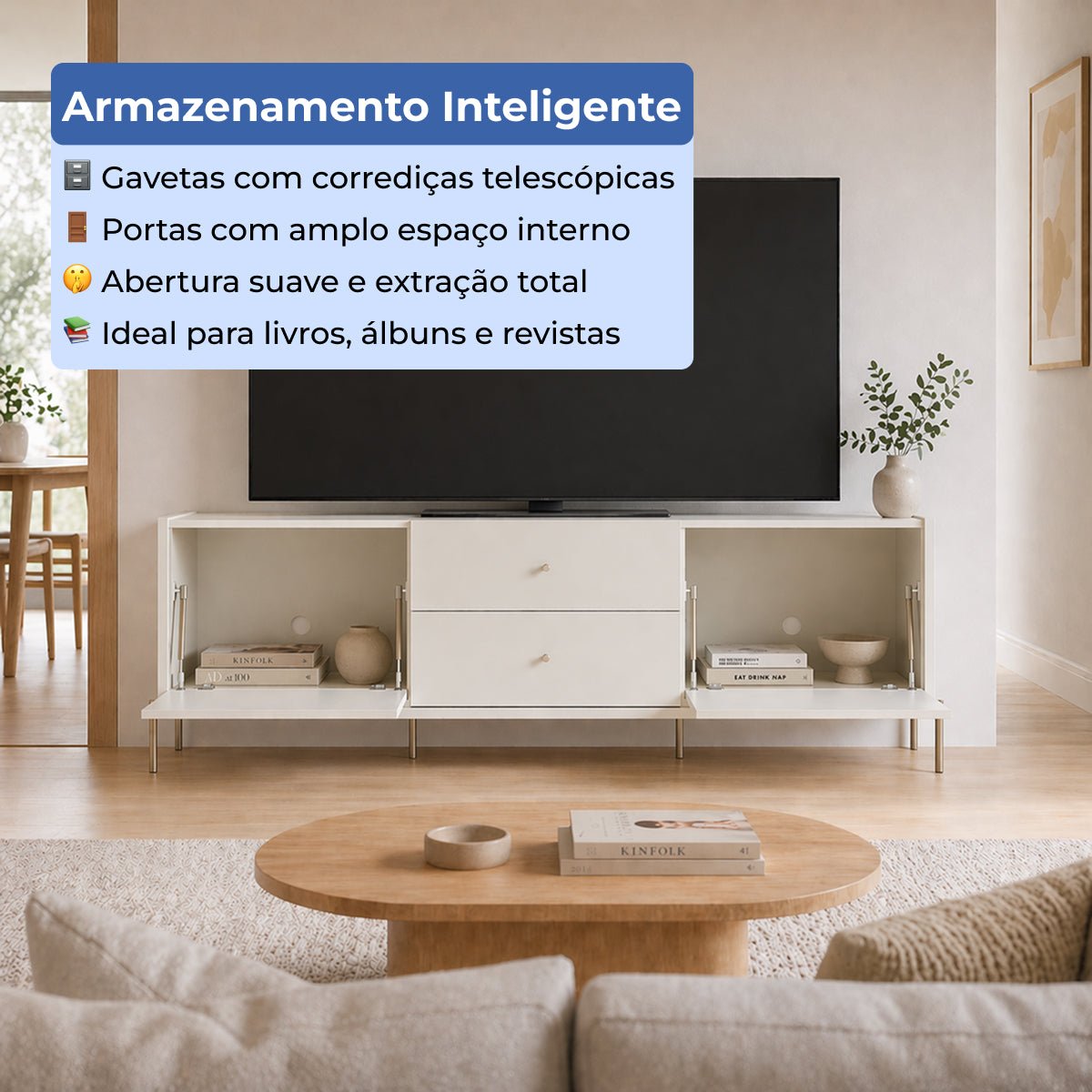 Rack para TVs até 75 Polegadas 2 Portas 2 Gavetas Jasper 185cm - Província - Rack