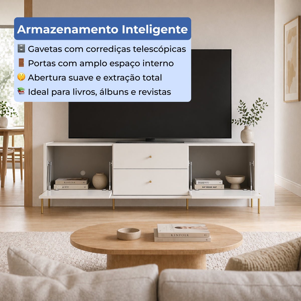 Rack para TVs até 75 Polegadas 2 Portas 2 Gavetas Jasper 185cm - Província - Rack