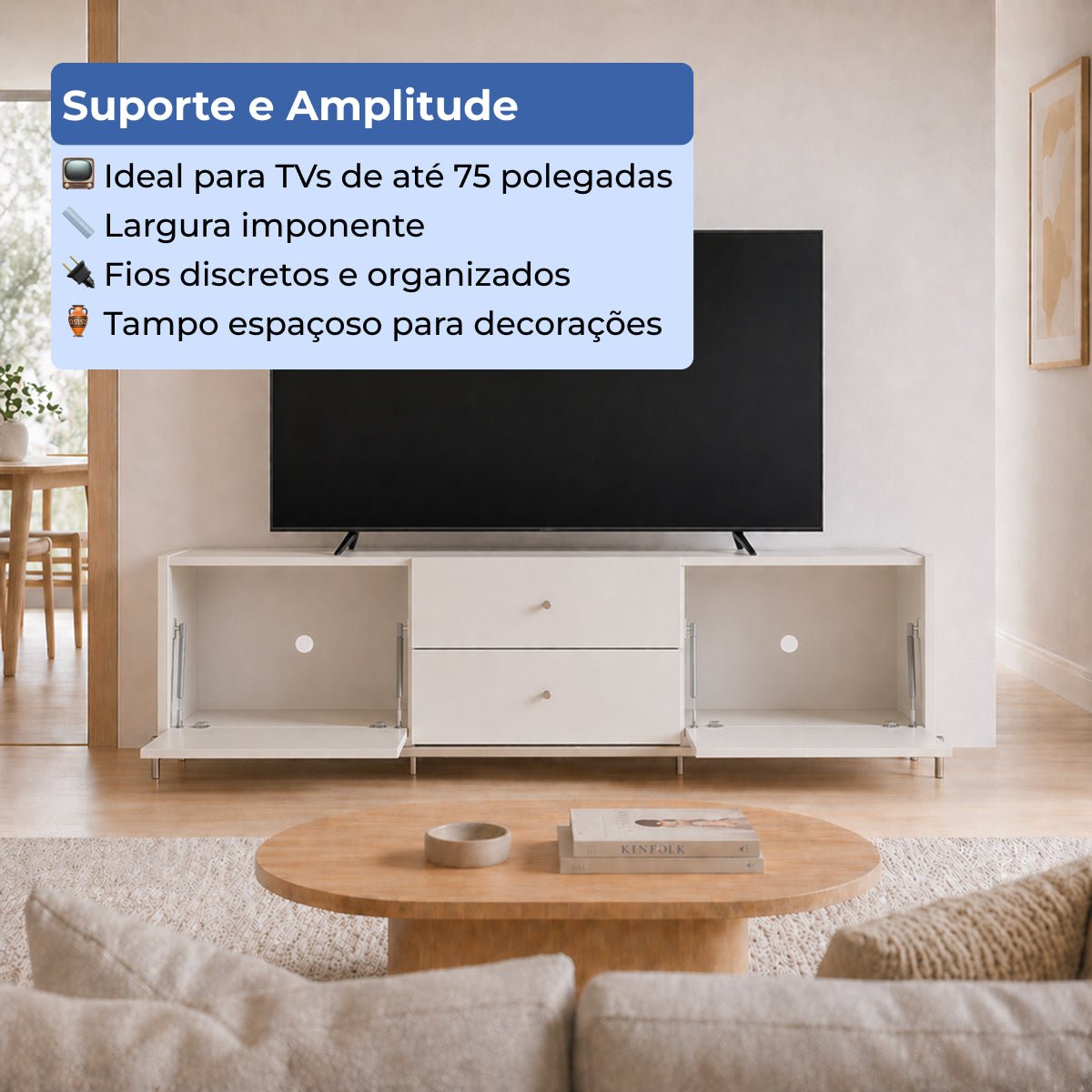 Rack para TVs até 75 Polegadas 2 Portas 2 Gavetas Jasper 185cm - Província - Rack