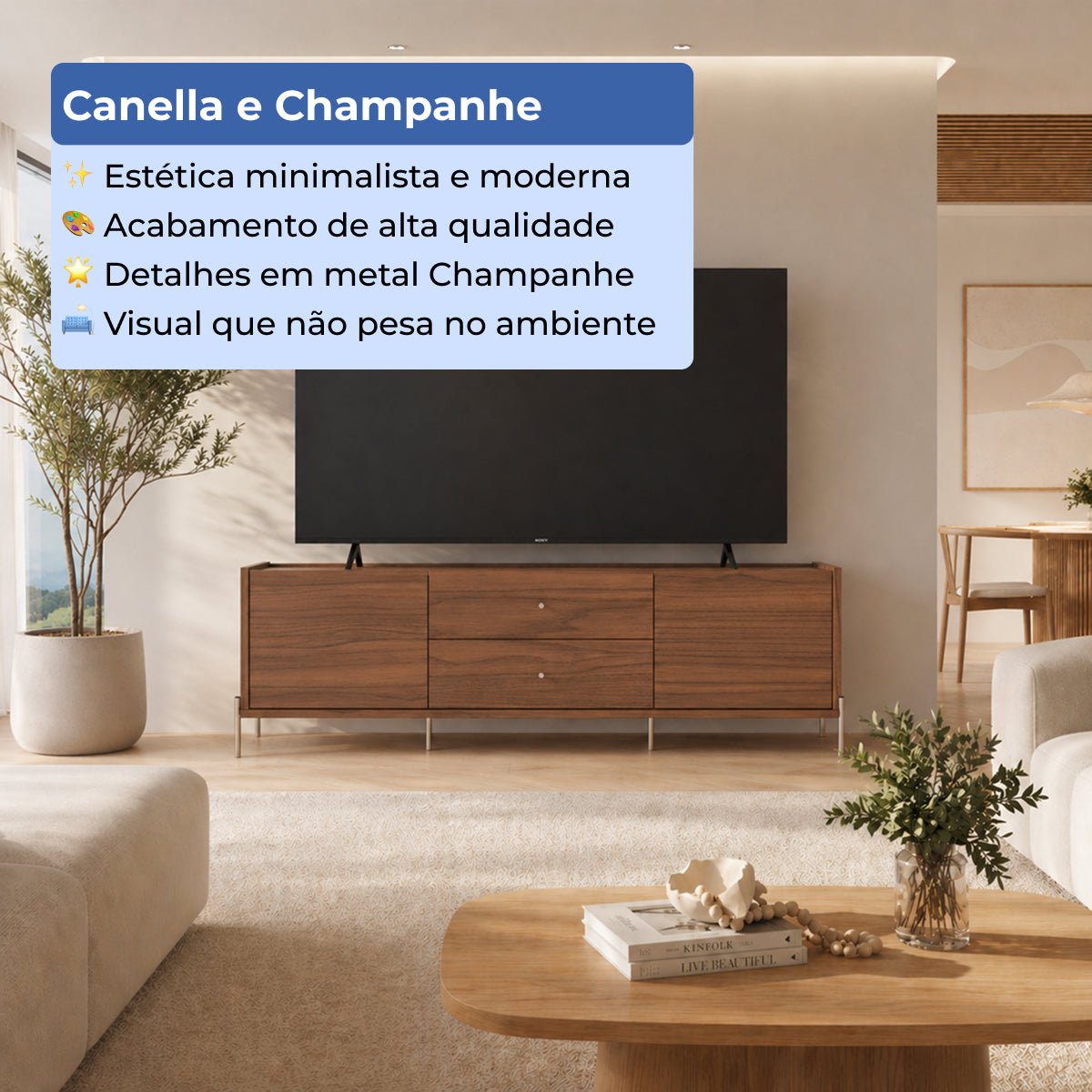 Rack para TVs até 75 Polegadas 2 Portas 2 Gavetas Jasper 185cm - Província - Rack