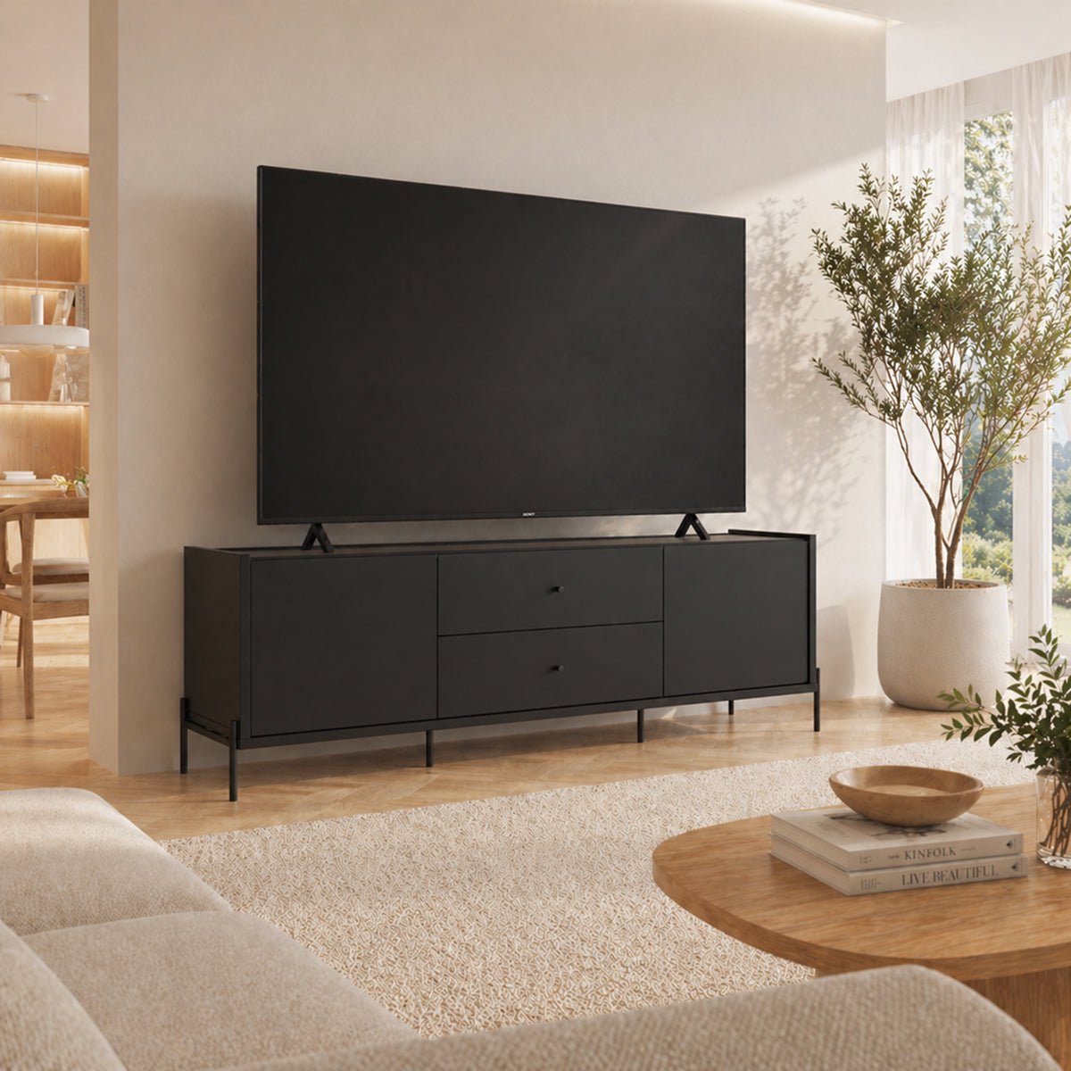 Rack para TVs até 75 Polegadas 2 Portas 2 Gavetas Jasper 185cm - Província - Rack