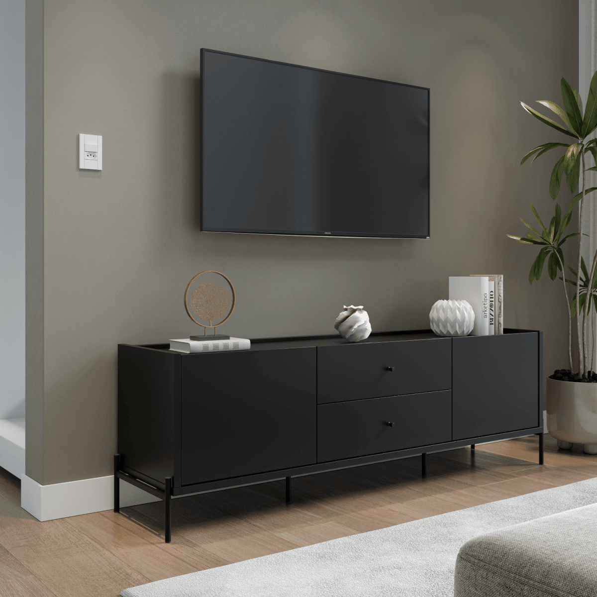 Rack para TVs até 75 Polegadas 2 Portas 2 Gavetas Jasper 220cm - Província - Rack