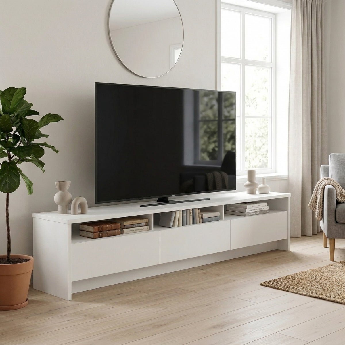 Rack para TVs até 75 Polegadas 3 Portas Aspen 219cm - Província - Rack com painel