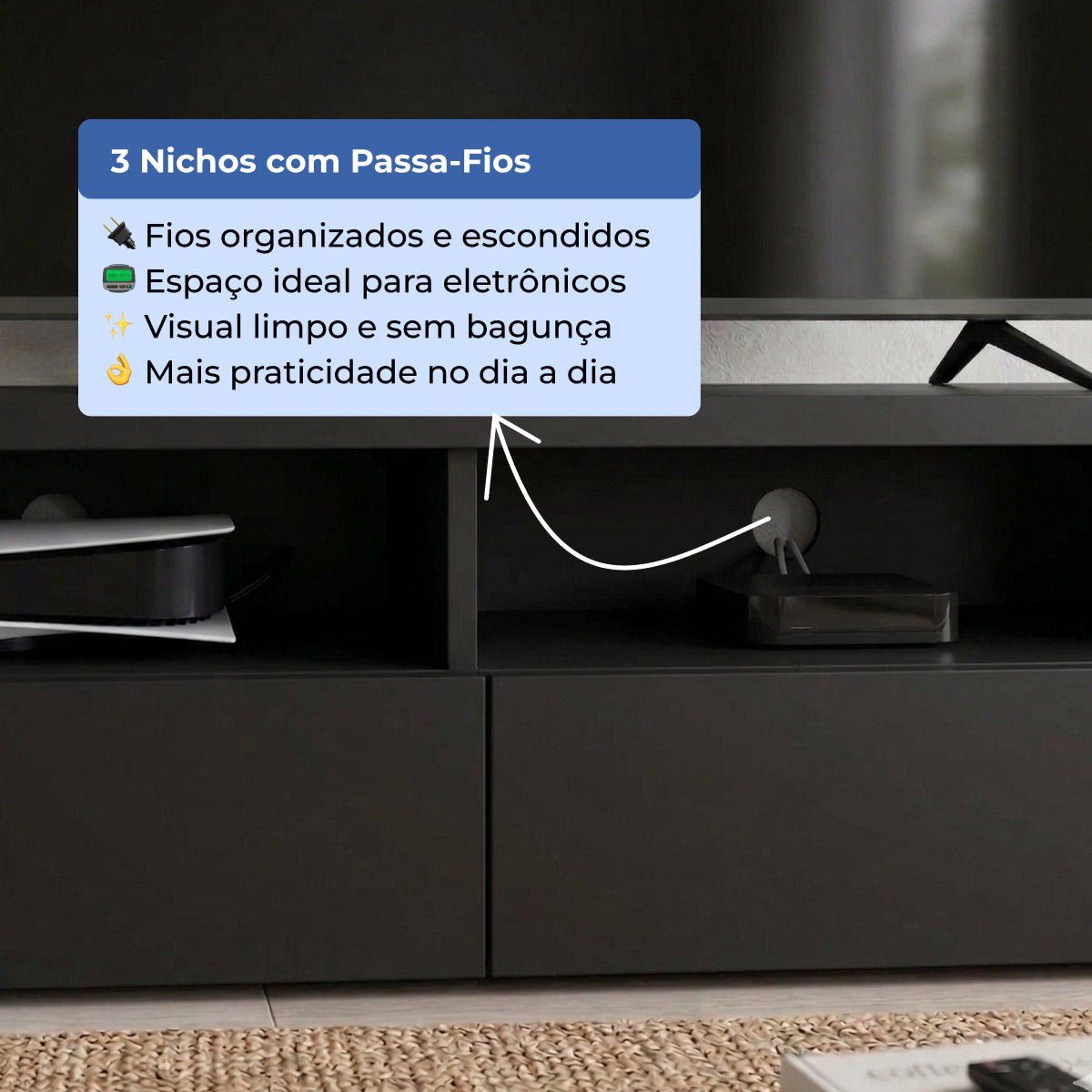 Rack para TVs até 75 Polegadas 3 Portas Aspen 219cm - Província - Rack com painel