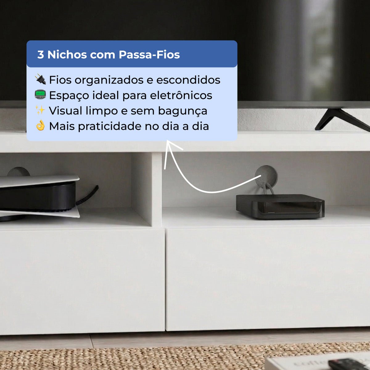 Rack para TVs até 75 Polegadas 3 Portas Aspen 219cm - Província - Rack com painel