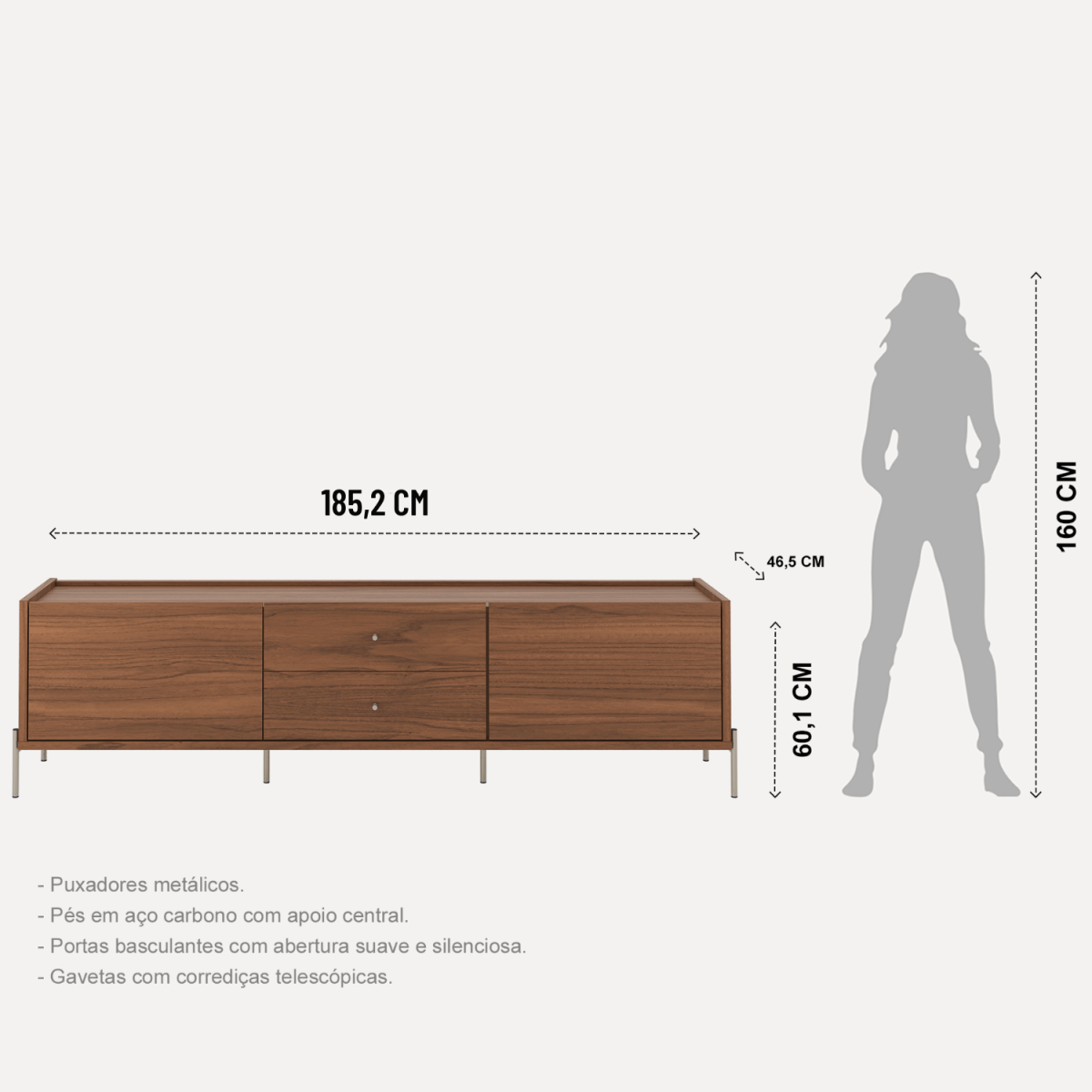 Rack para TVs até 75 Polegadas Jasper 185 cm Canella com Champanhe - Província - Rack