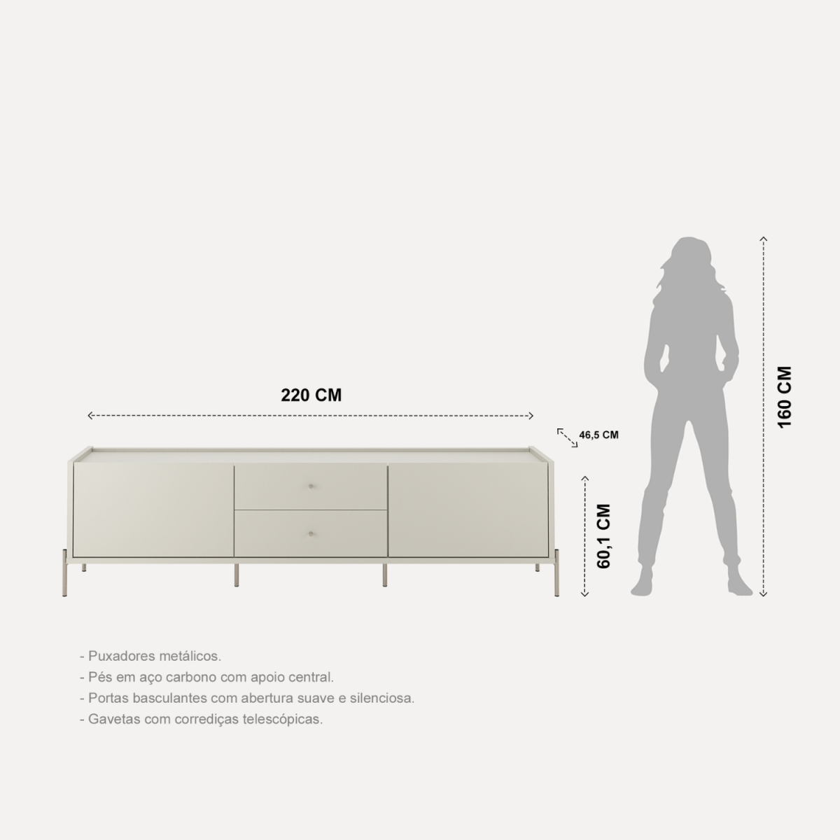 Rack para TVs até 75 Polegadas Jasper 220 cm Off White Fosco com Champanhe - Província - Rack