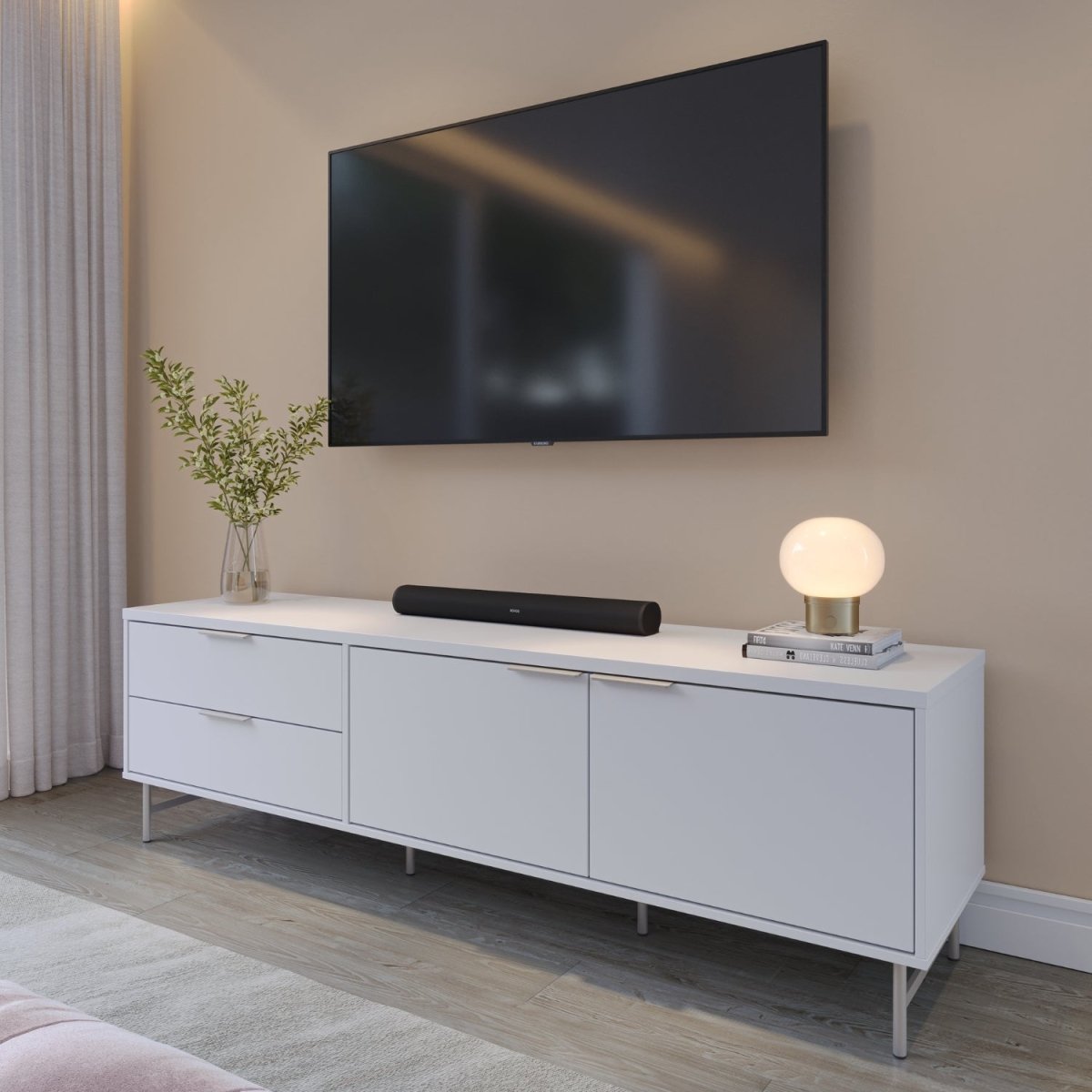 Rack para TVs até 75 Polegadas Yves 184 cm Branco Fosco com Champanhe - Província - Rack