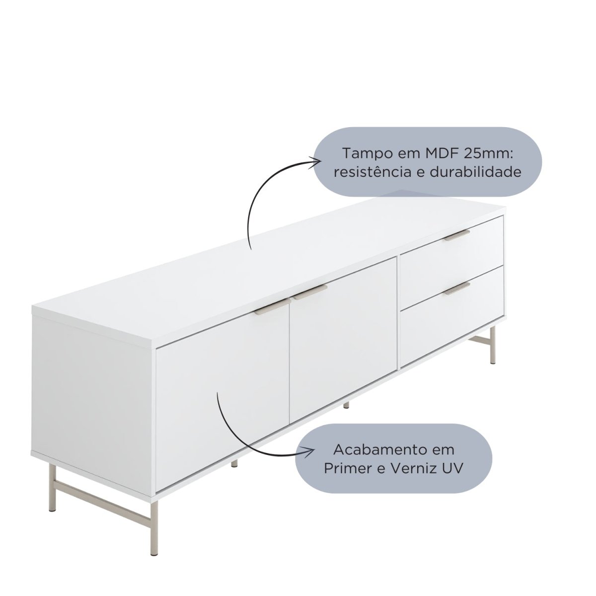 Rack para TVs até 75 Polegadas Yves 184 cm Branco Fosco com Champanhe - Província - Rack