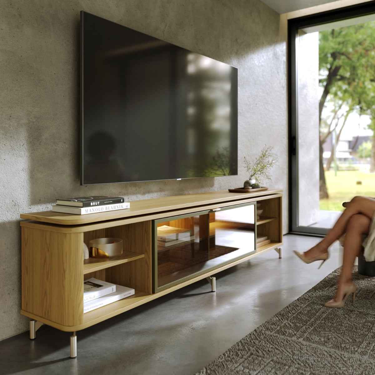 Rack para TVs até 85 Polegadas 100% MDF 3 Portas Vidro Reflecta Neon Float 212cm - Província - Rack