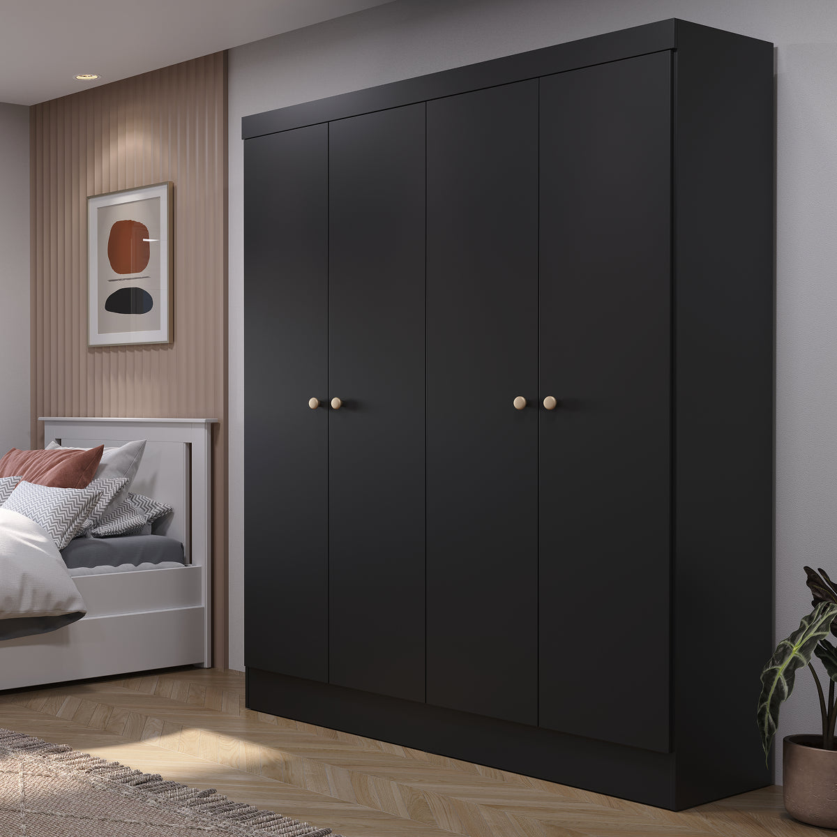 Guarda Roupa Solteiro 4 Portas Renzo 135cm Preto