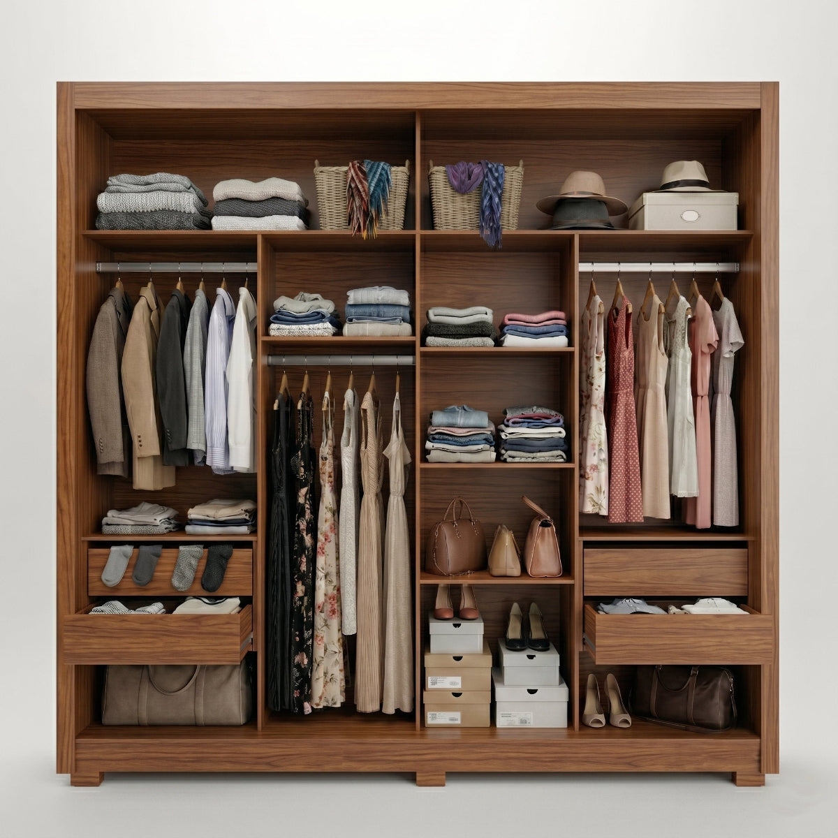 Guarda Roupa Casal 2 Portas de Correr com Espelho Soho 238cm Canella com Off White Fosco