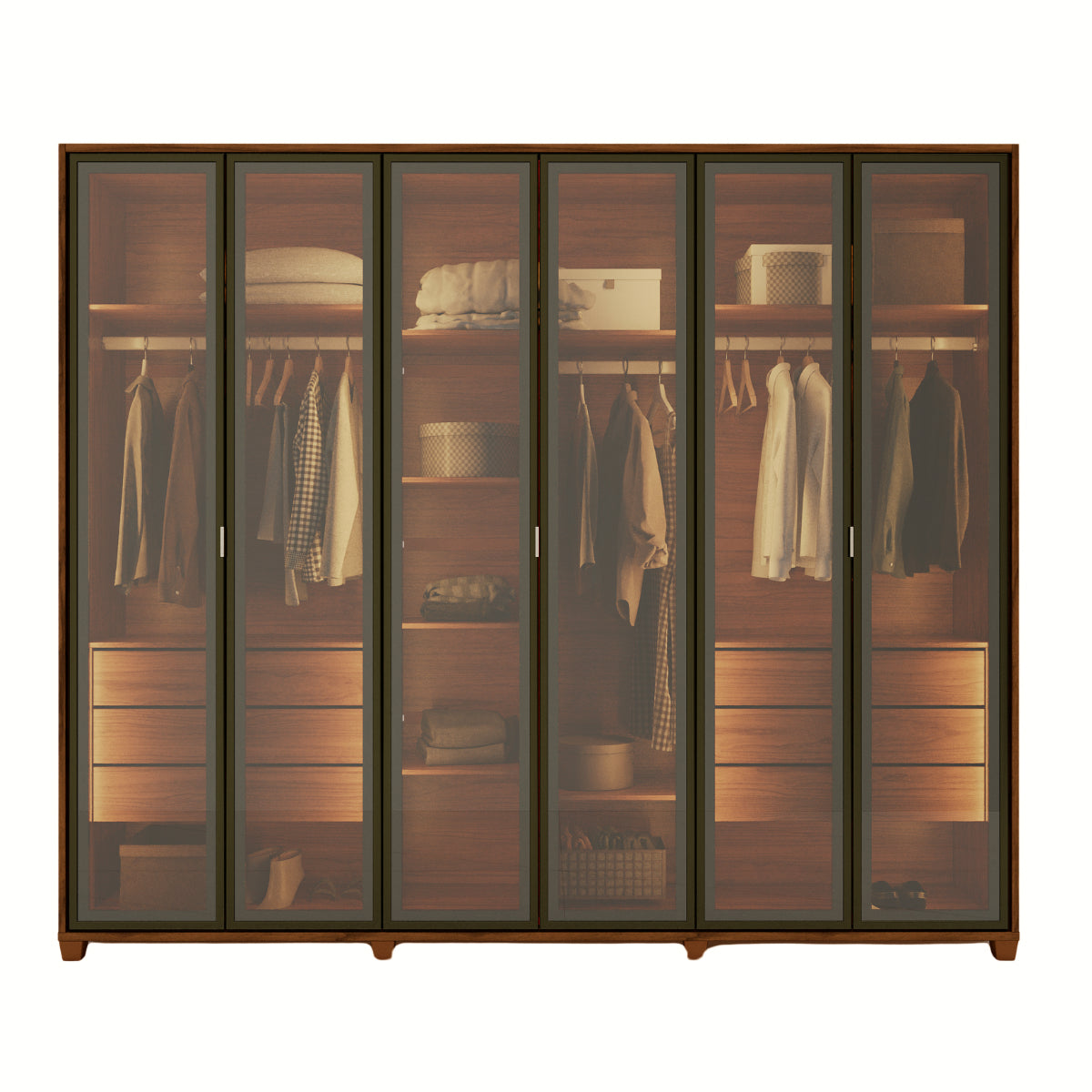 Guarda Roupa Casal 6 Portas Reflecta com Led 100% MDF Speculum 274cm Canella