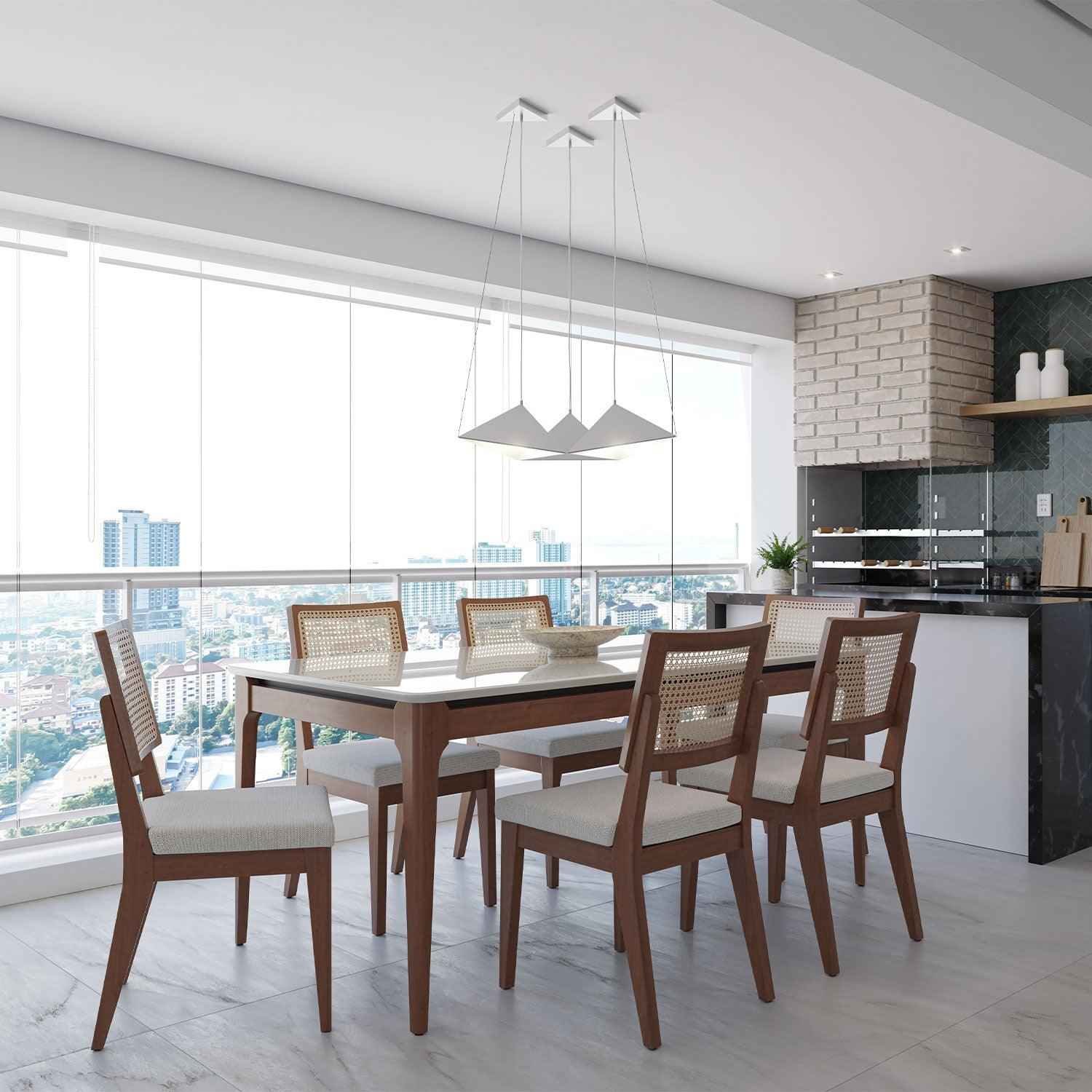 Cadeira de Madeira Saga Linho Bege