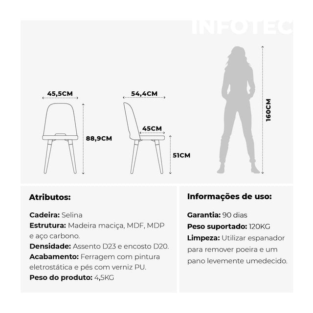 Cadeira Giratória Selina - Preto Fosco c/ Veludo Fendi - Preto