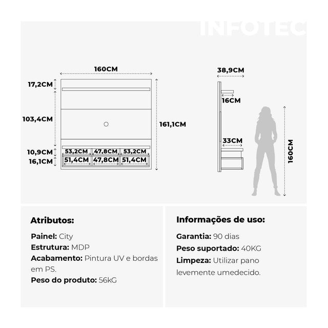 Painel para TV City - 160 cm / Outlet