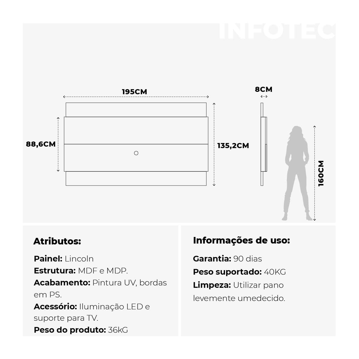 Painel para TV New Lincoln 195 cm