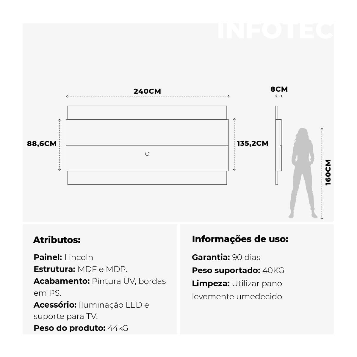 Painel para TVs até 75 Polegadas New Lincoln 240 cm