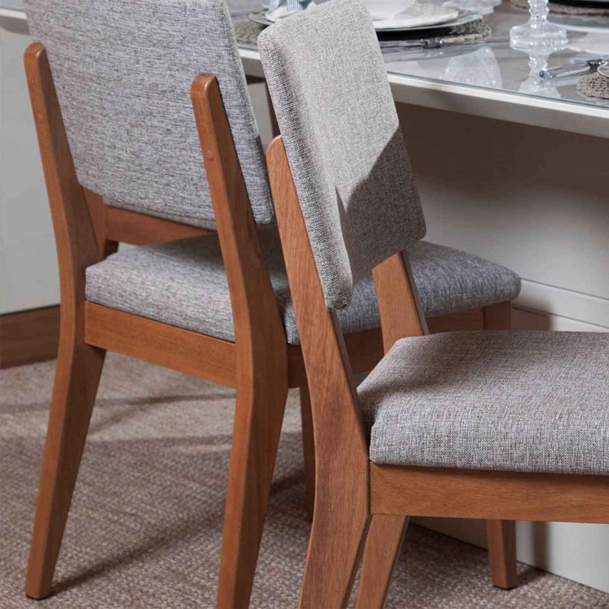 Conjunto de 2 Cadeiras de Madeira Maciça New Ella Natural com Linho Mescla Cinza - Província - Cadeiras de Jantar