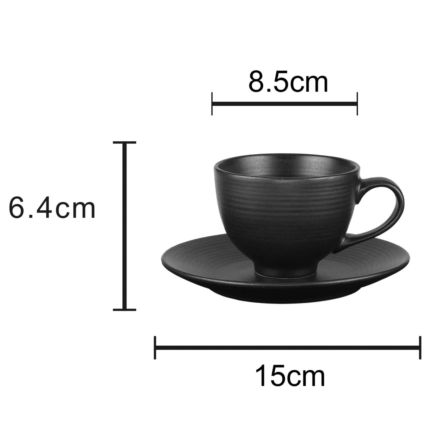 Conjunto de 4 Xícaras de Chá em Cerâmica com Pires Ônix Preto 195 ml